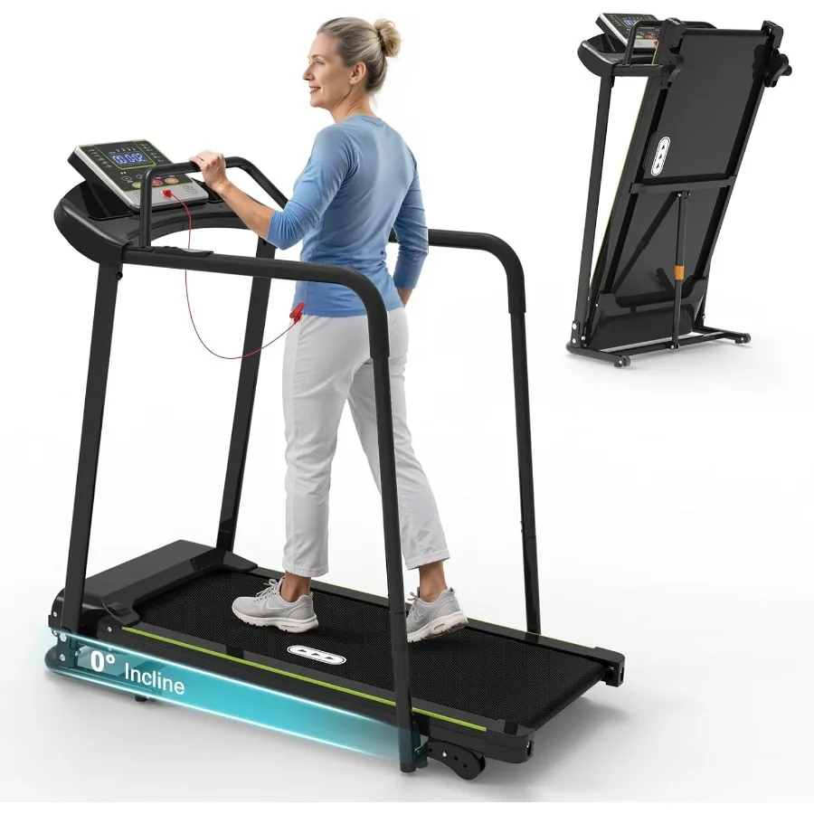 

Treadmill for Seniors Slow Walking – Dual Support Handrails, Foldable Rehab Treadmill for Elderly with Heart Rate Monitor, 0.3m