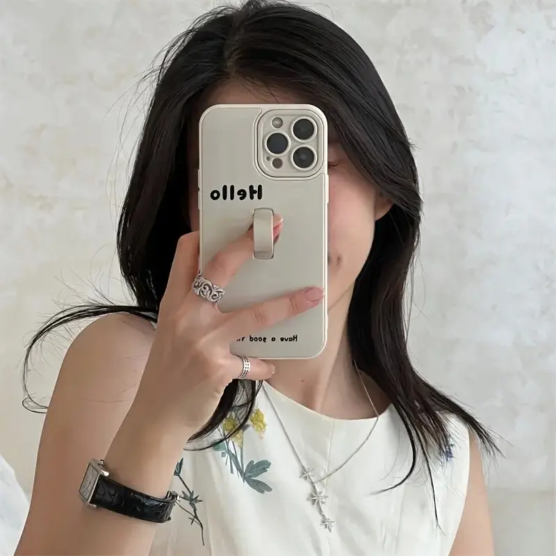 For iPhone Invisible Bracket Phone Case Cute Letters Simplicity Universal Cell Phone Protective Shell With Hidden Ring Holder
