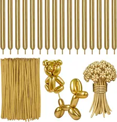 20pcs gold and silver metal long balloons with magic strips for DIY birthday, wedding, party decoration
