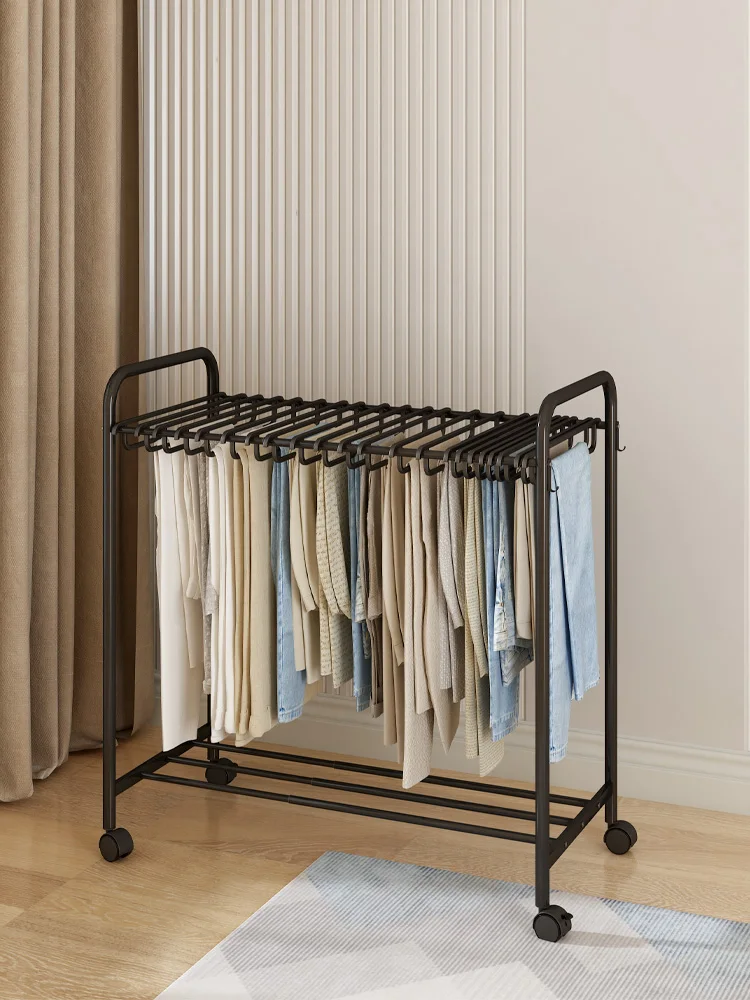 

Multifunctional Home Iron Art Pants Storage Rack Movable Vertical Hanging Clothes Hanger Wardrobe Essential Metal Pants Stand