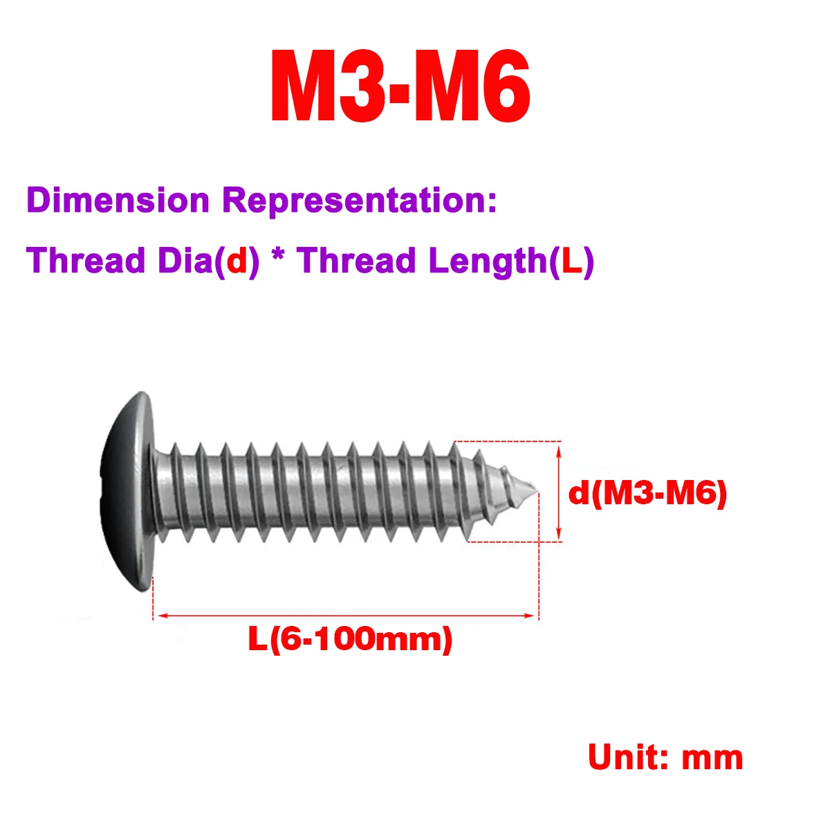 304 Stainless Steel Umbrella Head Mushroom Head Self Tapping Screw  Phillips Screw M3-M4