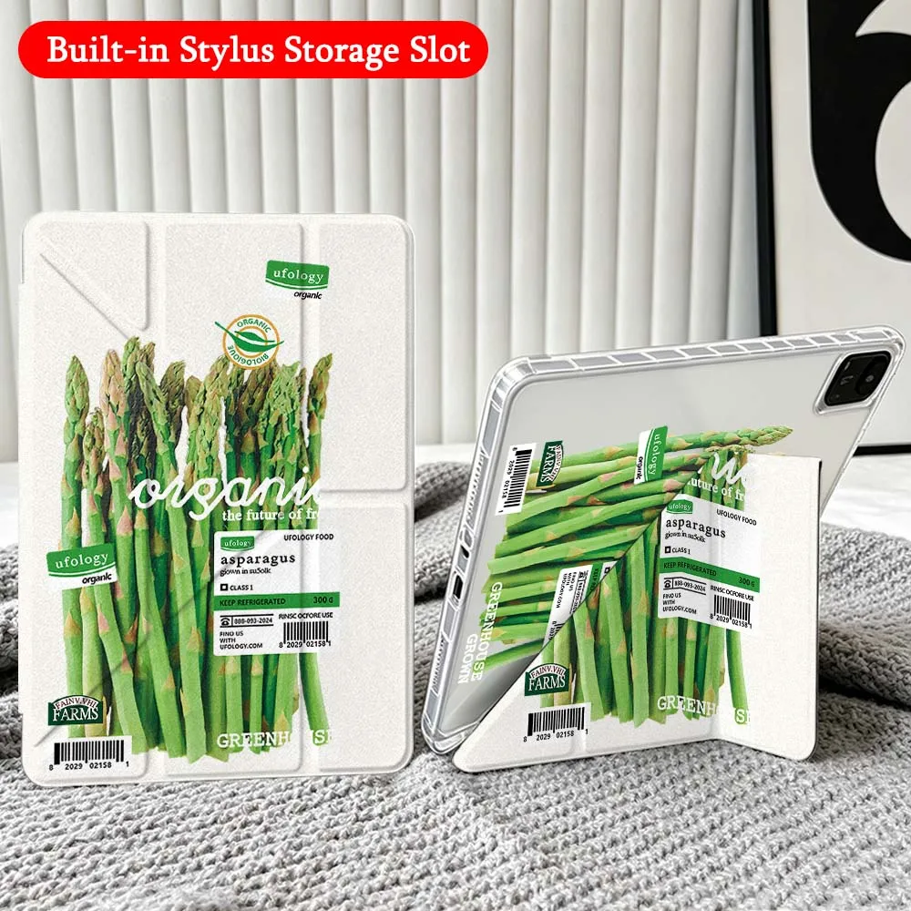 

Fresh Vegetable Label For Xiaomi Redmi Poco Pad 5 6 7 8 Pro SE 11 11.2 12.1 Inch Transparent Y-Shaped Folding Tablet Case