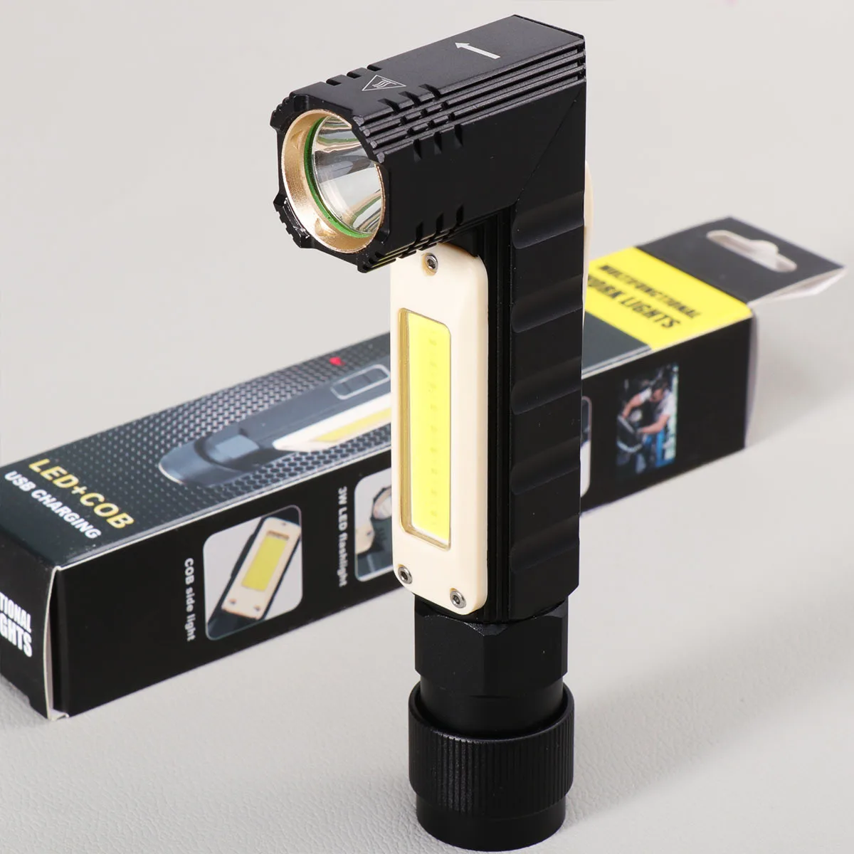 

USB Rechargeable 90 Degree Foldable Head Work Light Magnetic Tail 360 Degree Adjustable Cob Red White Light Flashlight Handheld