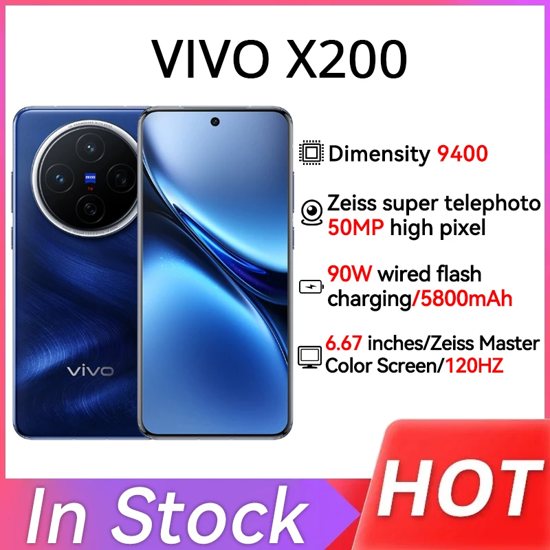 Original VIVO X200 5G Smartphone Dimensity 9400 50MP Cámara trasera 6,67 "120HZ AMOLED 90W SuperVOOC 5800mAh NFC OTA