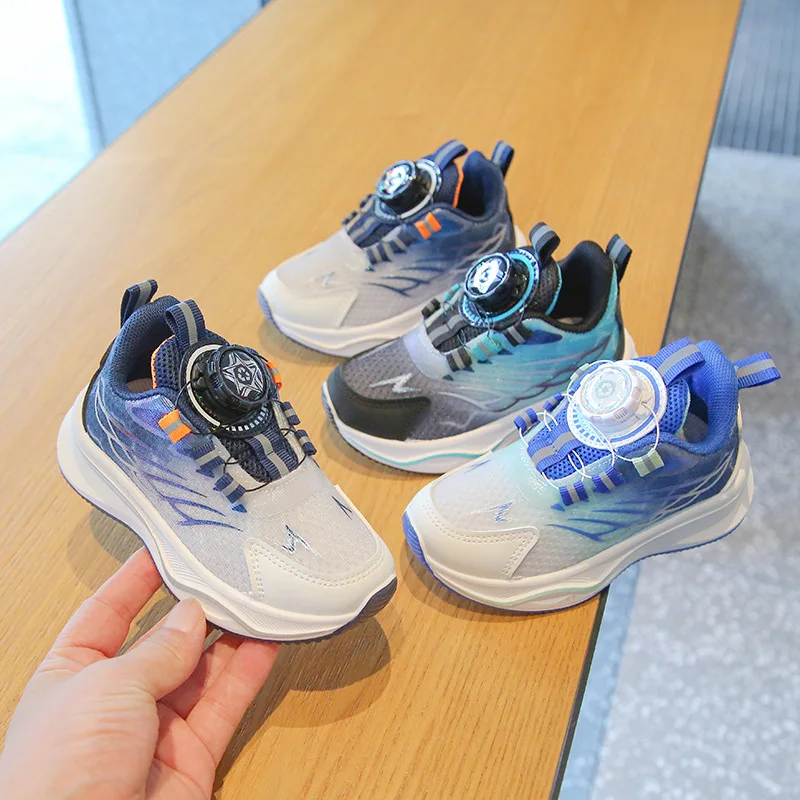 

Children Spring Autumn Gradient Casual Shoes Boys Fashion Sneakers Swivel Buttons Girls Mesh Breathable Soft Soled Running Shoes