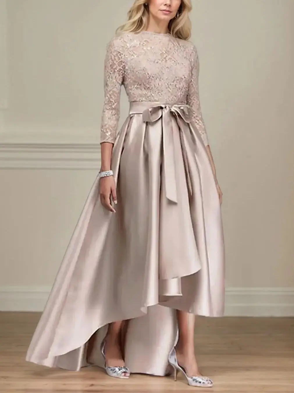 

Elegant A-Line Evening Dress Lace Asymmetrical Hem Jewel Neck 3/4 Sleeve Sash Appliques Plus Size Prom Gown 2025 Free Customized