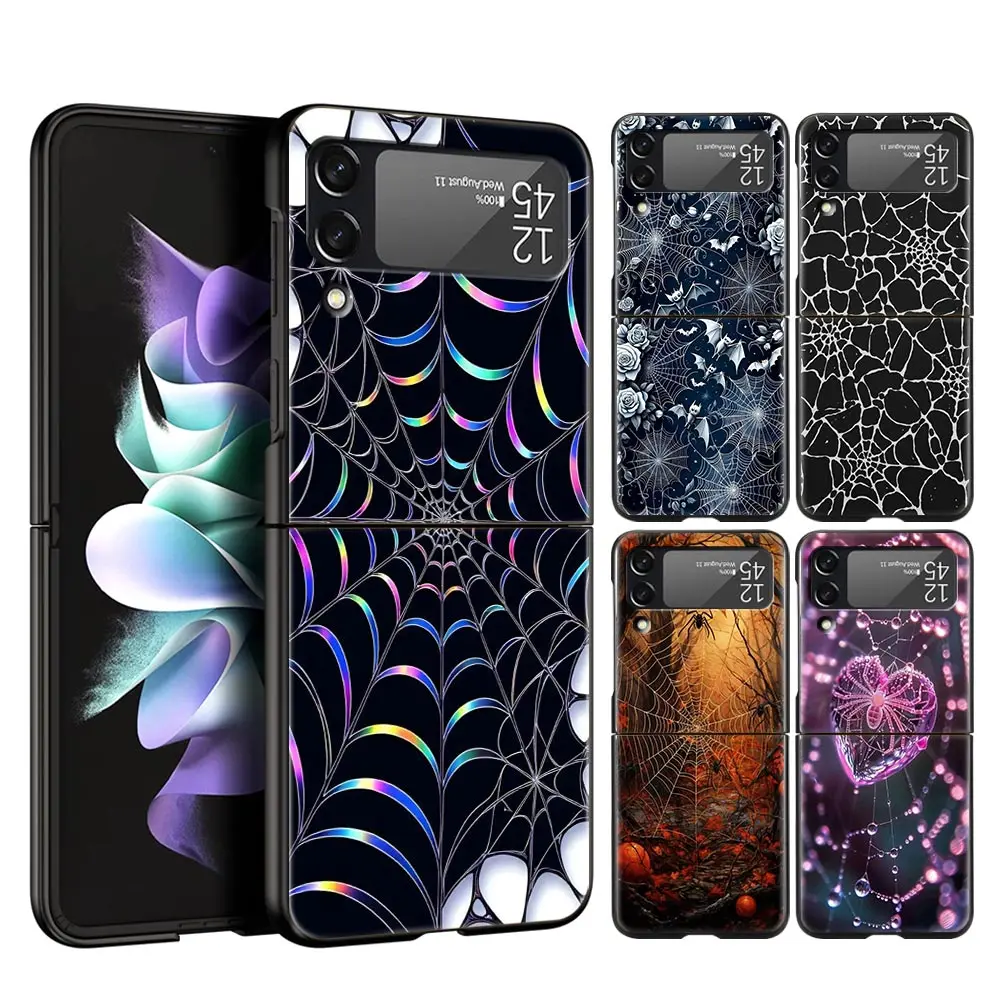 Spider Web Hard PC Phone Case For Samsung Galaxy Z Flip 7 6 5 4 Black Cover For Galaxy Z Flip 3 Foldable Fundas Shell Capas Bags