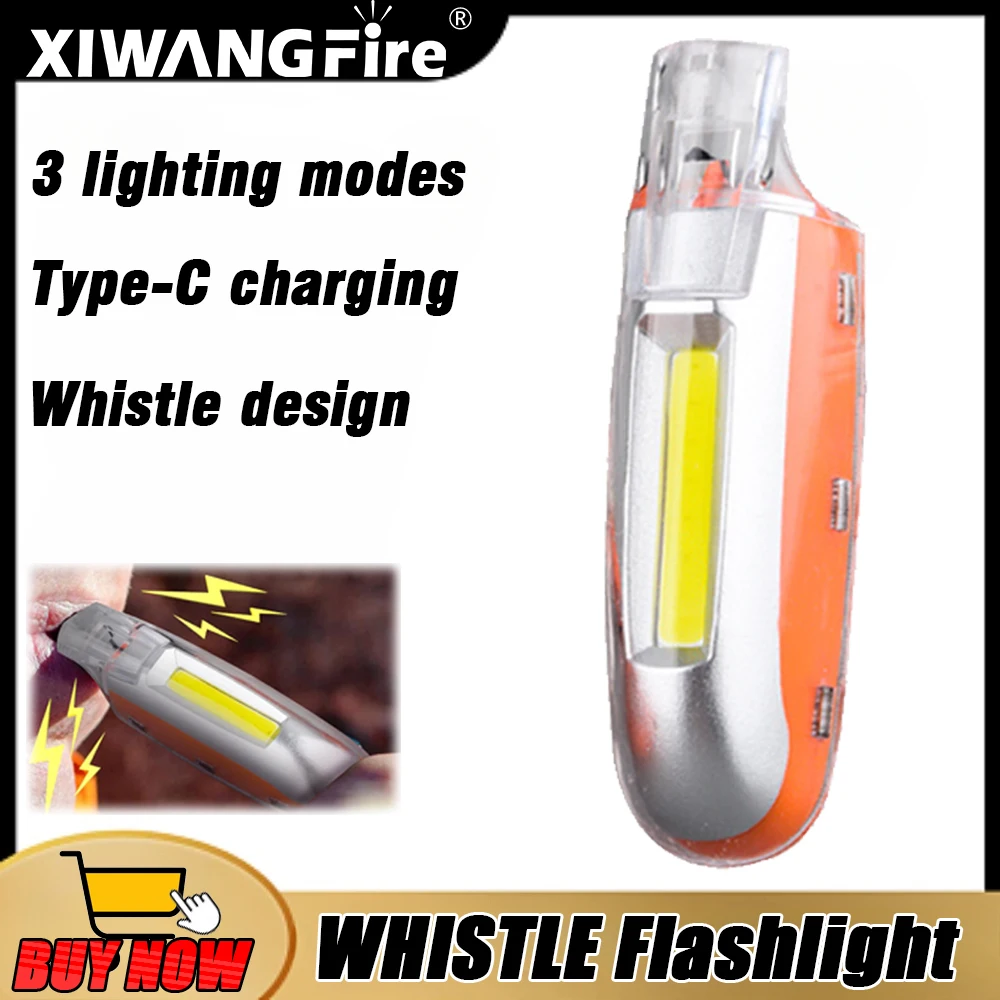 1/2/3/5PCS LED Whistle Flashlights Rechargable Torch Portable COB Floodlights Whistle Torch Outdoor Camping Hiking Flashlights