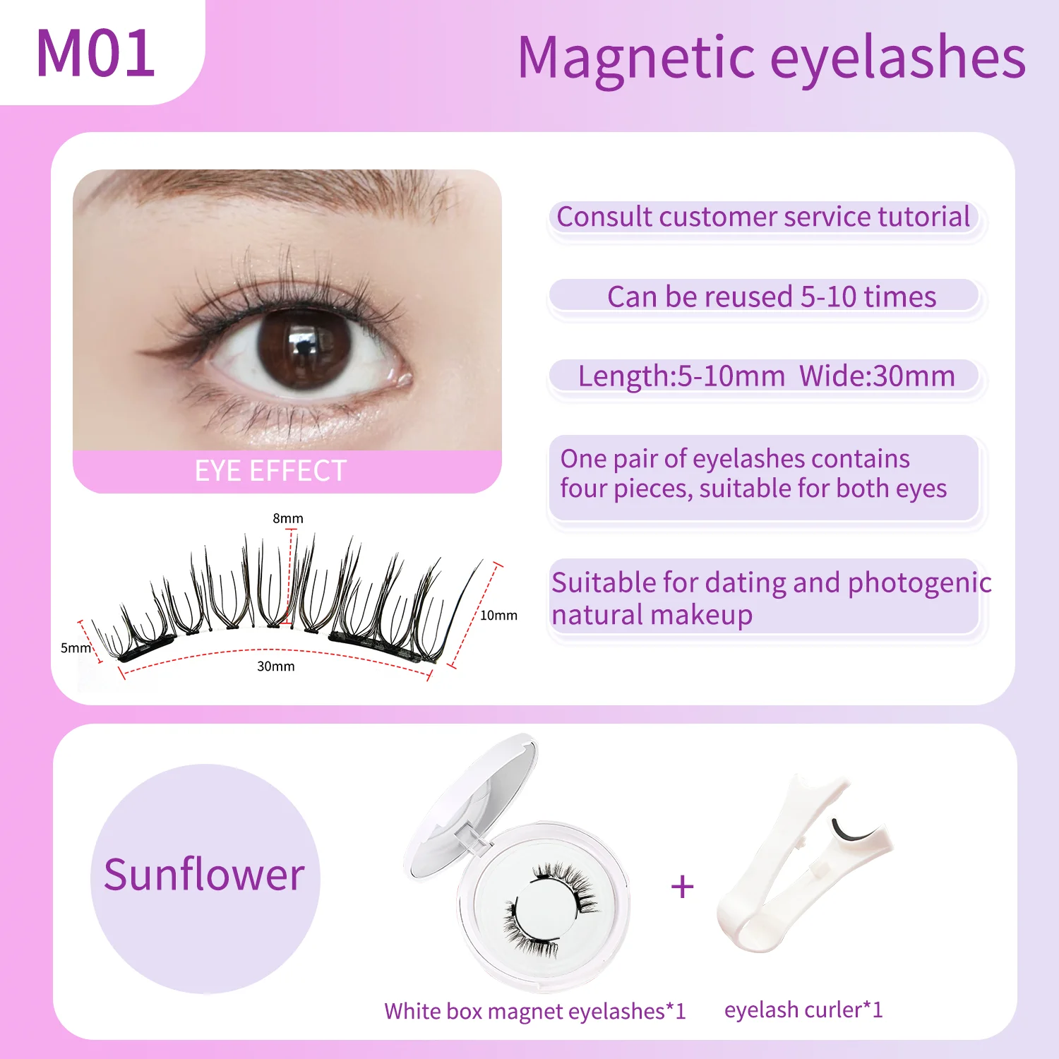 Magnetic False Eyelashes No Glue Trace Reusable Quick Stick Double Magnetic Eyelashes Makeup