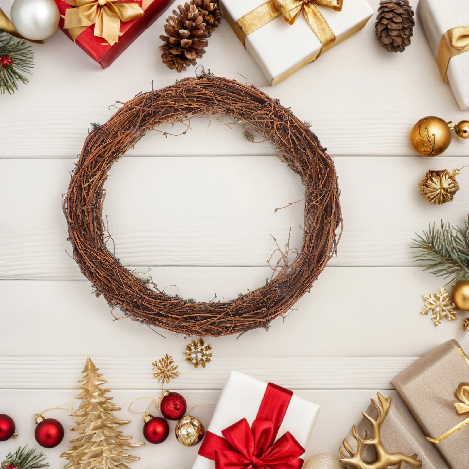 

6Pcs Rattan Wreath Frame Natural Vine Rustic Craft Base for DIY Christmas Wedding Party Home Decor Wreath Small