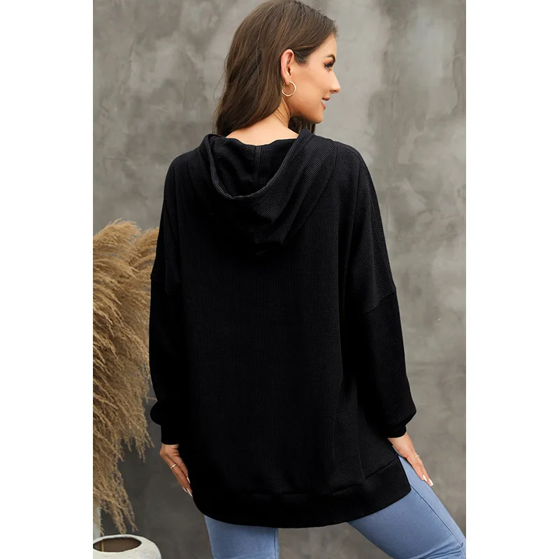 Sudadera con capucha de manga larga de gran tamaño para mujer, suéter de otoño de moda europea y estadounidense de estilo Joker Simple de Color sólido para mujer