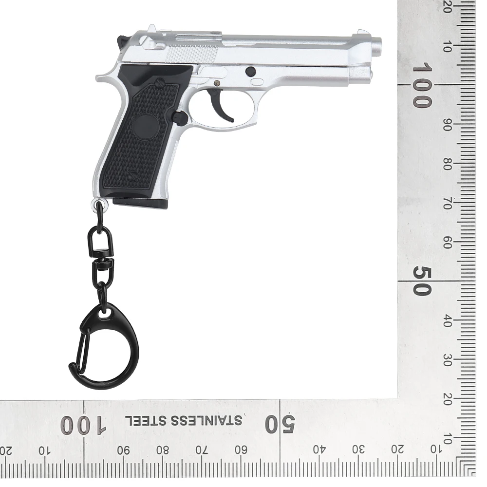 Miniatura Gun Forma Pistola Keychain, Mini Gun Keyring, Pingente Ornamento, Exército Fan Modelo Coleção, Presente, M92-Silver, 1:4