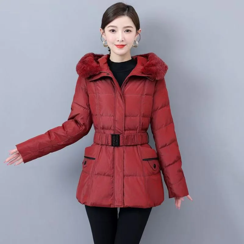 Detachable Rex Rabbit Fur Collar Middle-aged And Elderly Mothers Down Jacket Female Western Plus Size White Duck Down Winter Top