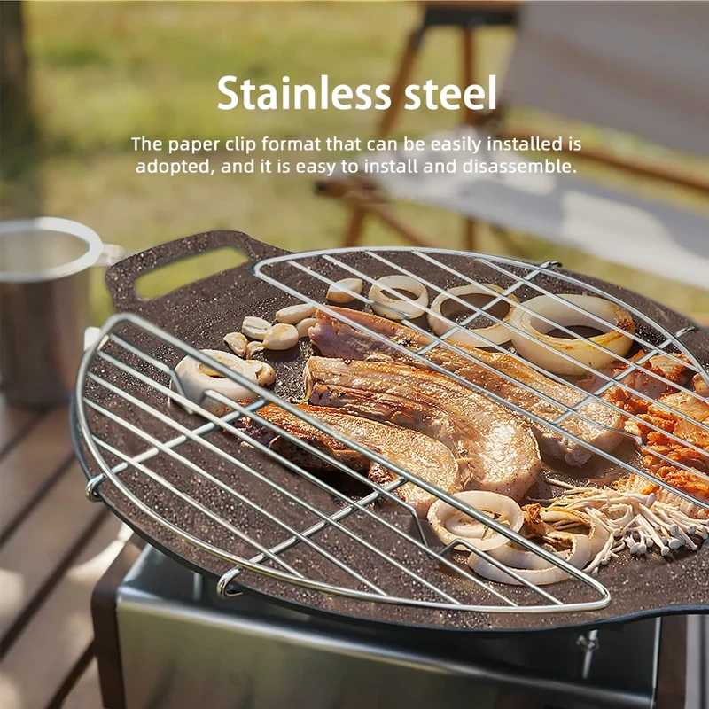 Outdoor Barbecue Net Steam Rack Stainless Steel Camping Barbecue Frying Pan Barbecue Meat Drain Anti Scorching Grill