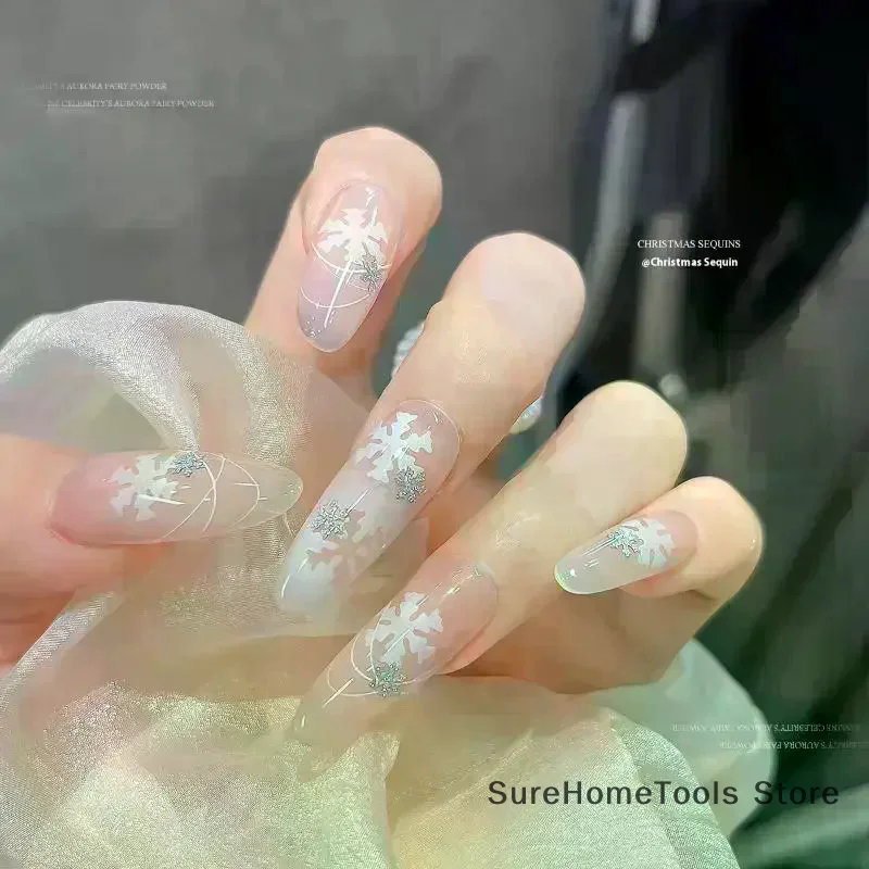 عيد الميلاد ندفة الثلج مسمار الترتر تألق الشتاء رقائق سبانجلز ثلاثية الأبعاد مسمار الفن لاصقة تزيين نصائح سحر مانيكير صالون DIY بها بنفسك