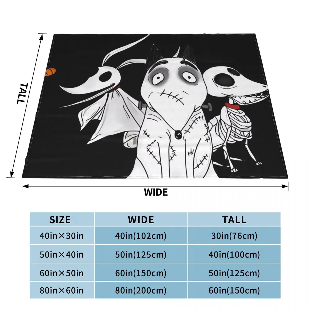 ZERO, SCRAPS And SPARKY Dog Tim Burton Movies Blanket Bedspread On The Bed Vintage Queen Bed