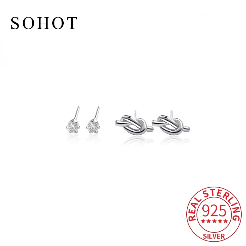 

Real 925 Sterling Silver Minimalist Zircon Tiny Geometric Stud Earrings for Women Cute Fine Jewelry Personality Accessories