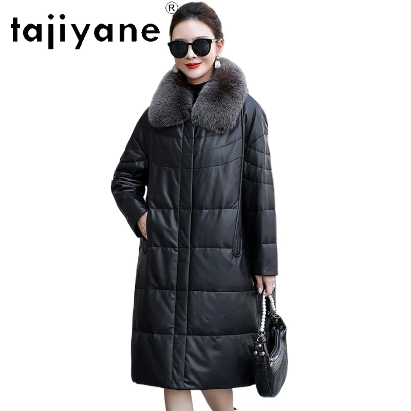 TAJIYANE 100% pelle di pecora Piumino Donna Collo di pelliccia di volpe Piumino d'oca bianca Giubbotti in vera pelle Inverno Donna Abbigliamento 2025