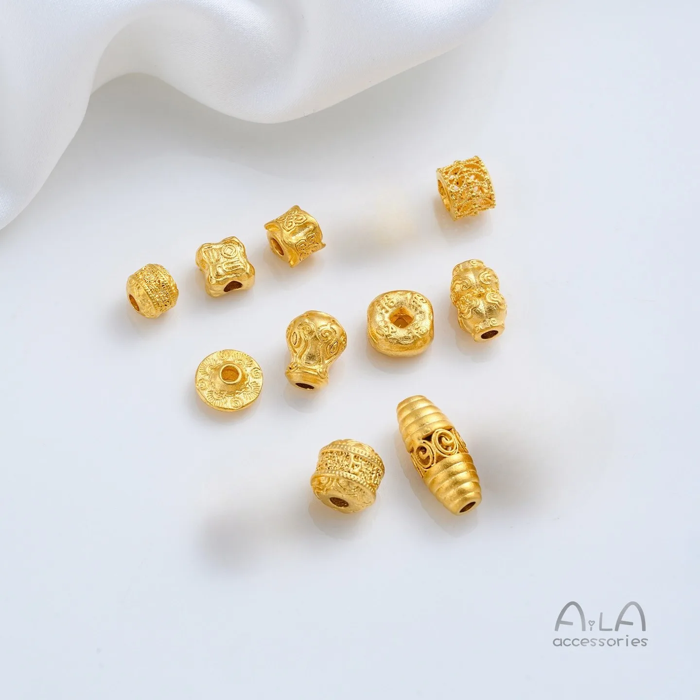 Brass Gold Plated Hollow Leaf, Gourd, Auspicious Cloud Spacer Beads Blessing Pattern DIY Bracelet Necklace Jewelry Findings