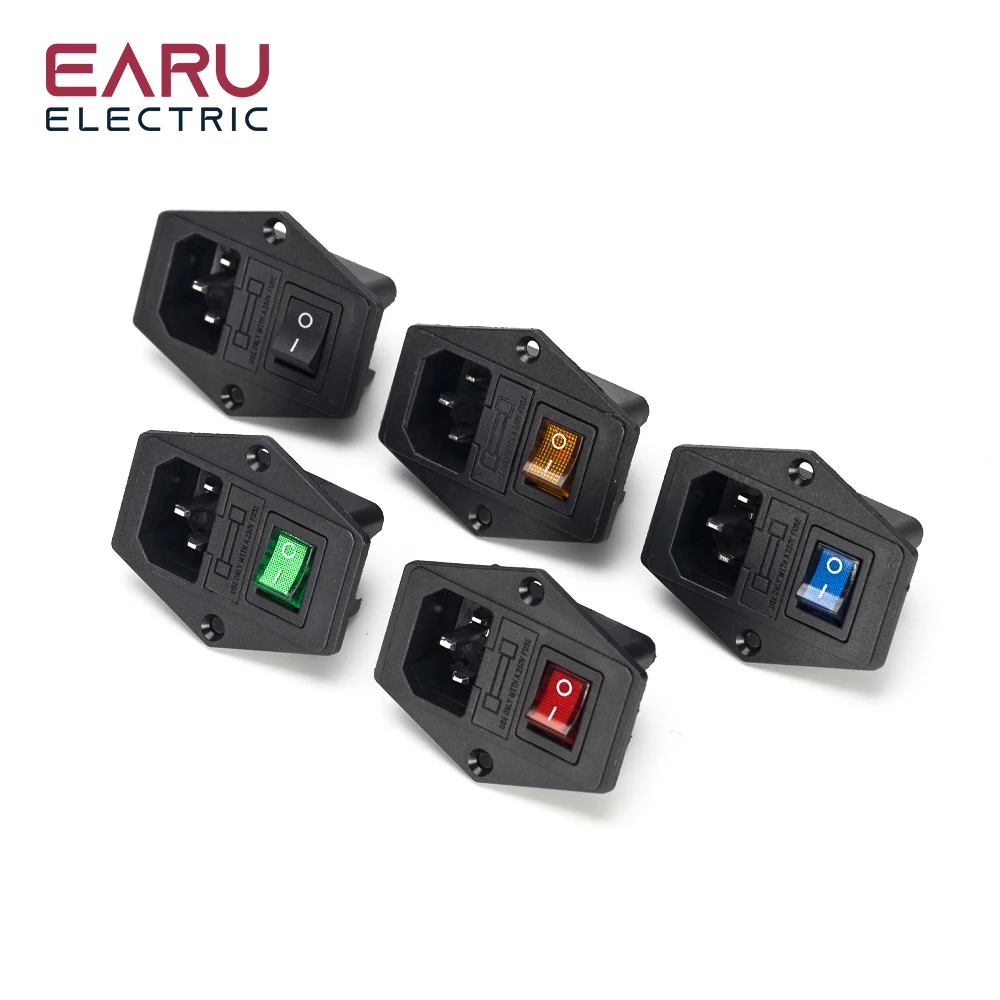 High quality Black Red 10A AC 250V 3 Terminal Power Socket with Fuse Holder Rocker Switch NEW AC Power Cord Inlet Plug Socket