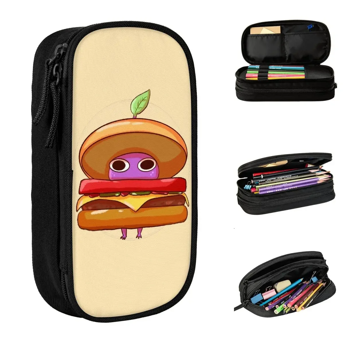 Burger Pikmin Pencil Cases Funny Pikmin Pencilcases Pen Box for Girl Boy Storage Bags School Supplies Gifts Stationery