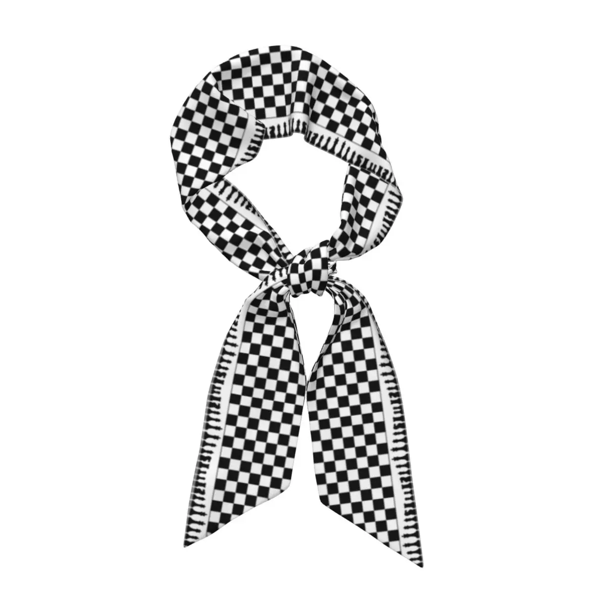 Chess Board Black And White Grid Checkered Women Long Narrow Scarf Silky Skinny Scarf Multi-use Neck Head Wrap for