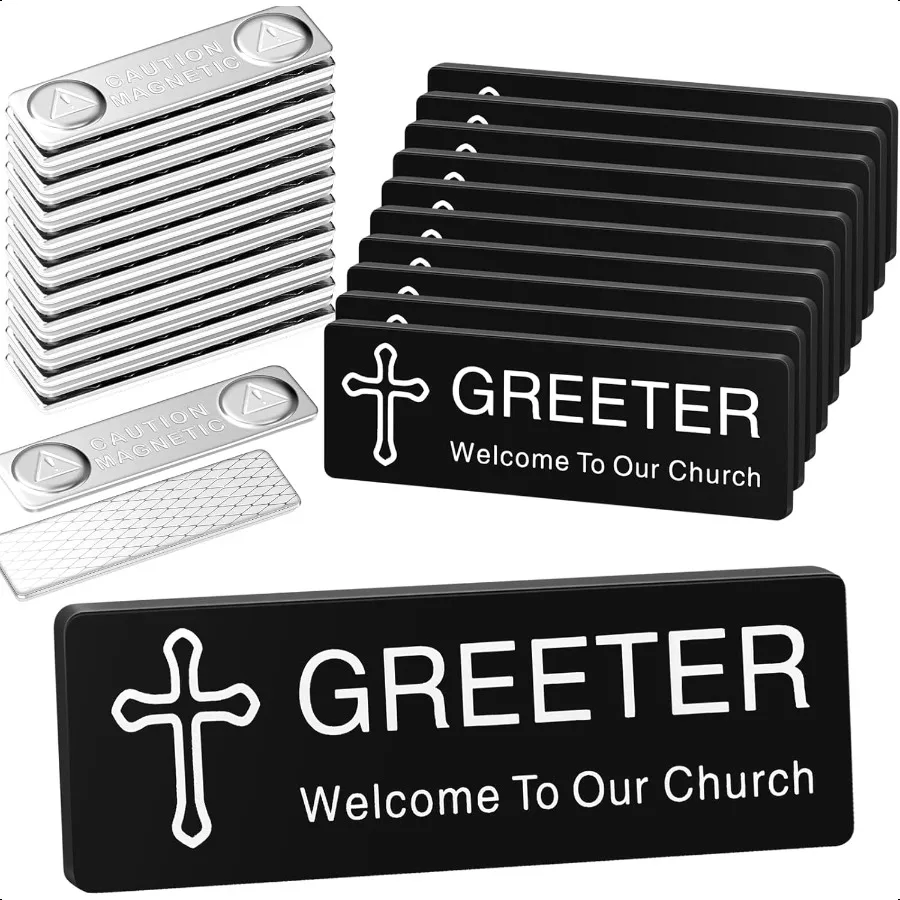 

10 шт. Магнитная бирка с именем Greeter для церкви Добро пожаловать в нашей церкви 1 x 3 дюйма Персонализированная бирка с крестом Акриловый значок с M