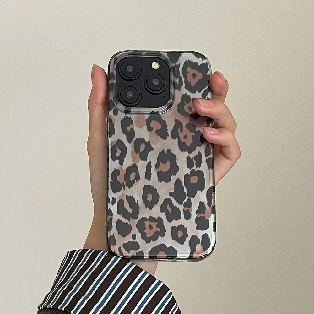 Retro Leopard Print Smooth Pattern Mobile Phone Protective Case for iPhone 16 15 14 13 12 Pro Max Shockproof Protection Cover
