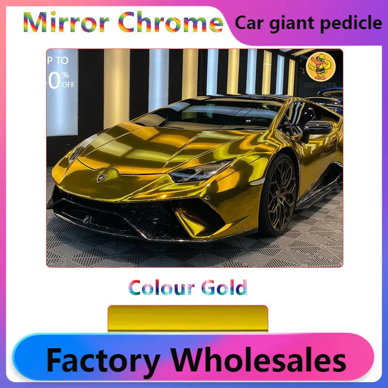 1.52X17M Stretchable Gold Mirror Chrome Vinyl Wrap Self-Adhesive Film Decal Air-Release Bubble Free DIY Car Wrapping Roll