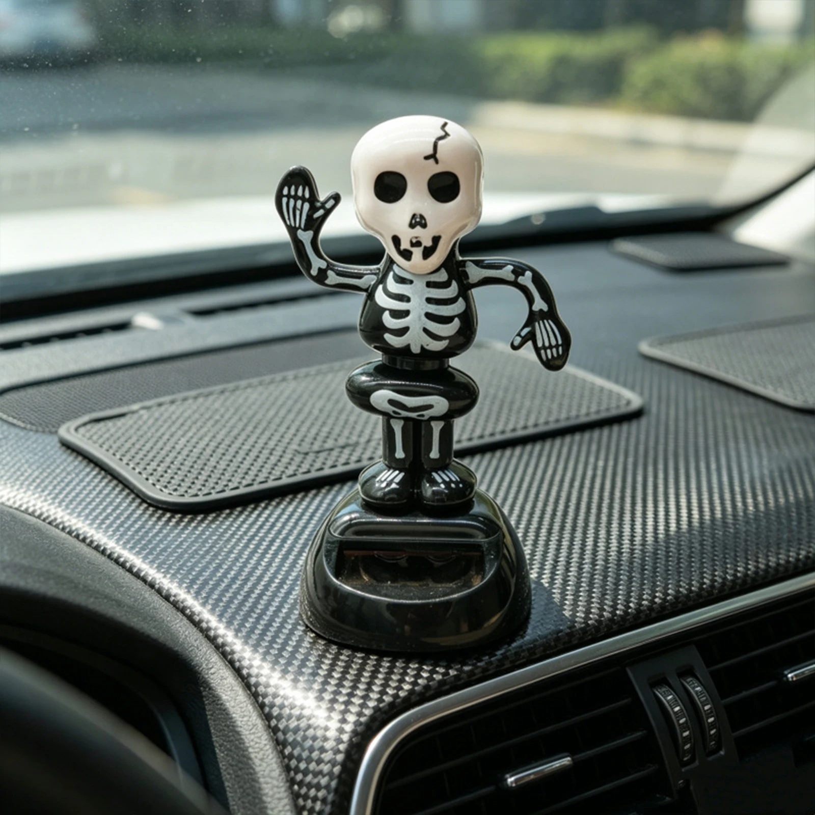 Dancing Solar Skull Car Dash Bobblehead Halloween Decor Ornament Auto Figurine Swing Doll