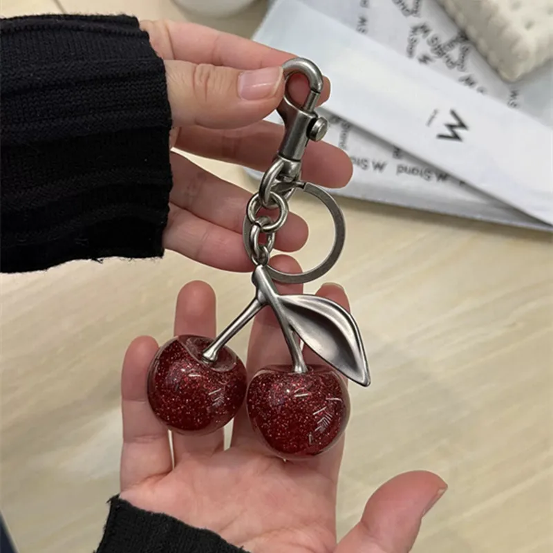 Classic Crystal Red Cherry Pendant Decoration For Coach Handbag Shoulder Bags Women's Keychain Bag Charms Accessory