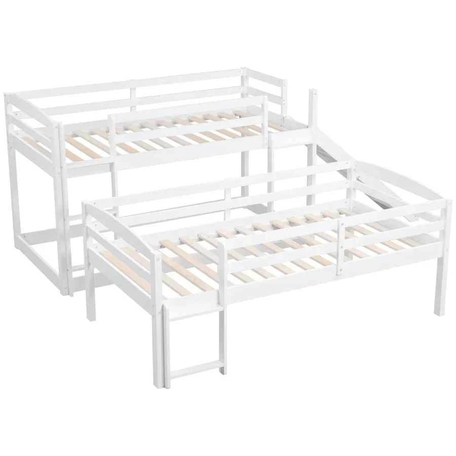 Adjustable Triple Bunk Bed with Ladder and Slide, White,versatile Usage,Maximized Space,Sturdy and Dura