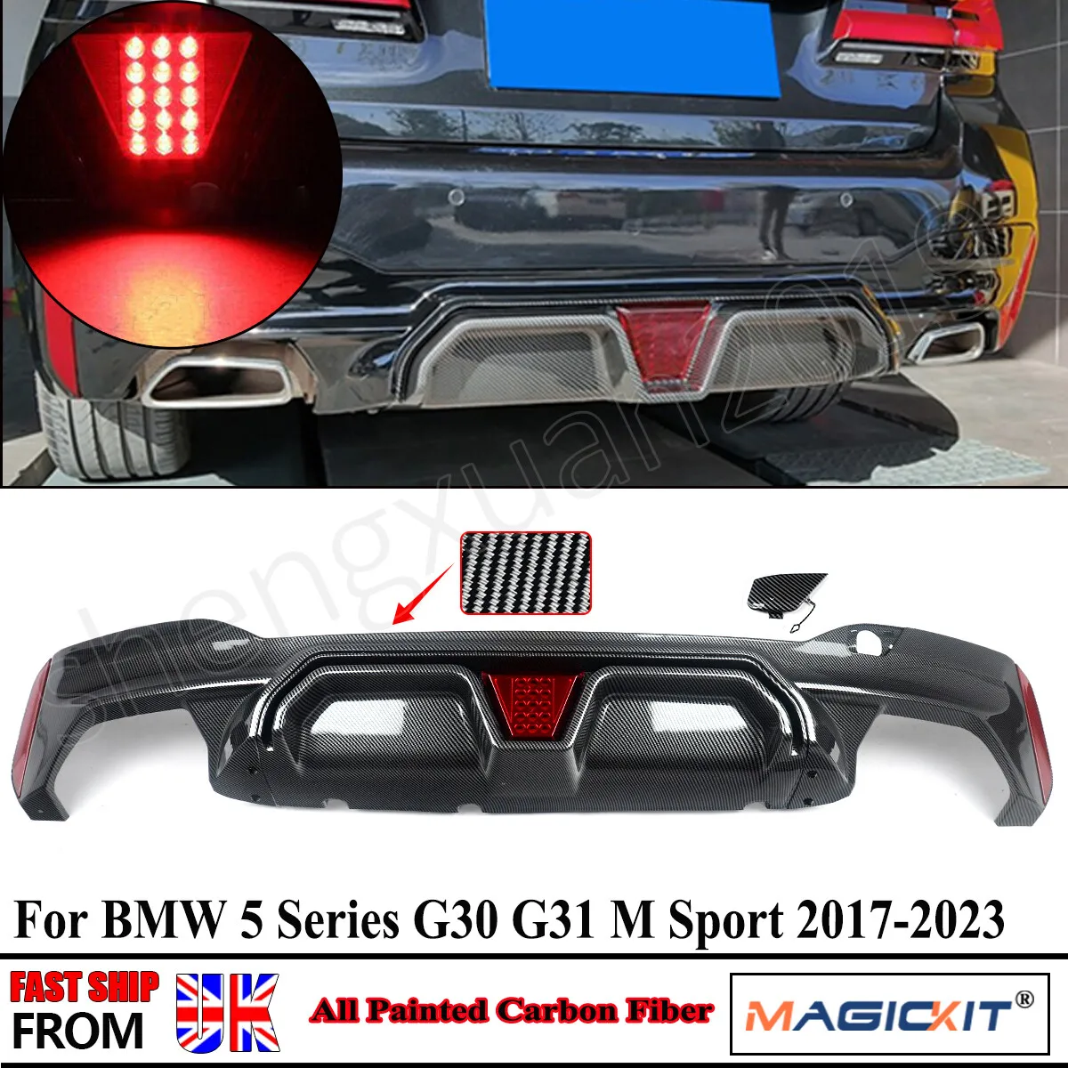 For BMW 5 Series G30 Rear Diffuser G31 520d 530i 540i 2017 2018 2019 2020 2021 2022 2023 Rear Bumper Diffuser Lip CS Style