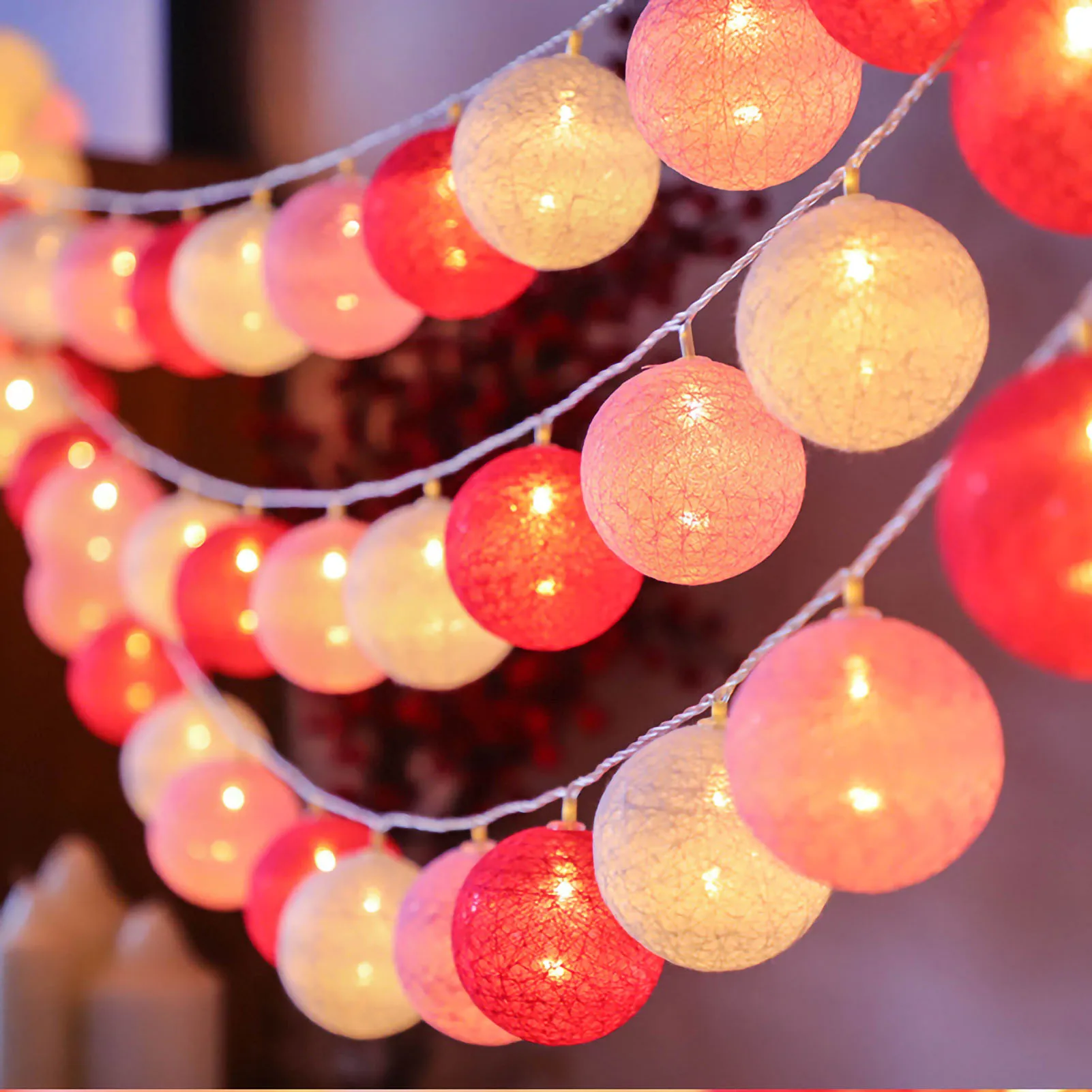 2m 10LED Cotton Ball Fairy String Lights Battery-operated Garland for Outdoor Christmas Party Wedding Festoon Room Decor