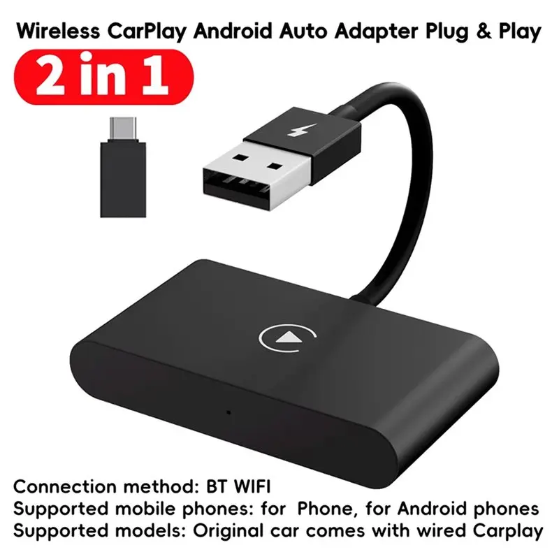 B49C Wireless Carplay Adapter For Wired Forged Cars 2 In 1 Wireless Carplay Android Auto Adapter Carplay AI Box Auto Connect