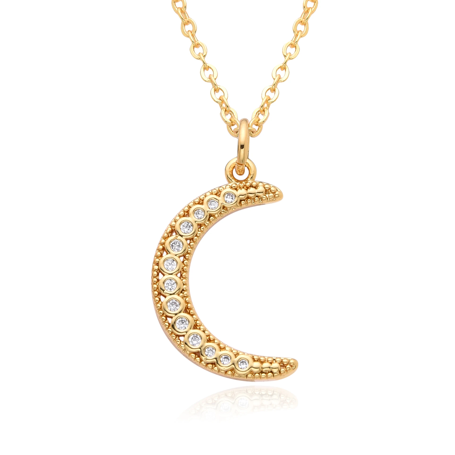 Fashion Gold Color Moon Pendants for Women Micro-inlaid Zircon KPOP Star Choker Charms Clavicle Necklace Gifts Jewelry Wholesale