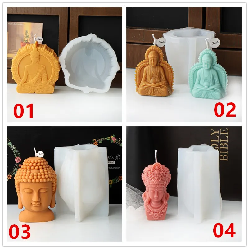 3D Guanyin Buddha Statue Candle Silicone Mold DIY Handmade Abstract Meditation Tathagata Buddha Mold Gypsum Making Home Decor