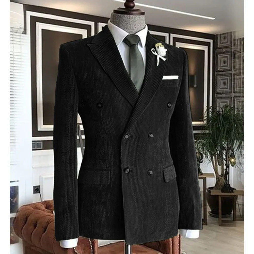 Men\'s Corduroy Suit Jacket Double Breasted Suit Collar Jacket Casual Fashion Work Wear Blazers Man Formal Jackets Man Vest Male