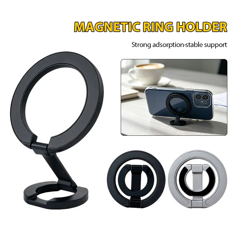 Double Sided Magnetic Phone Ring Holder Foldable 360 Rotation Alloy Desk Kickstand Finger Grip Car Mount Bracket