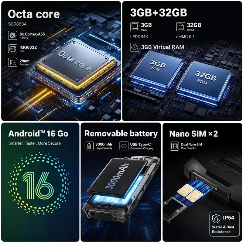 YACDELO ROCK V1 Mini Smartphone Kompaktowy Rozmiar Wyświetlacz 4,96' 3GB 32GB Wyjmowana Bateria 3000mAh Android 16 GO Lekki Telefon — zdjęcie produktu 5