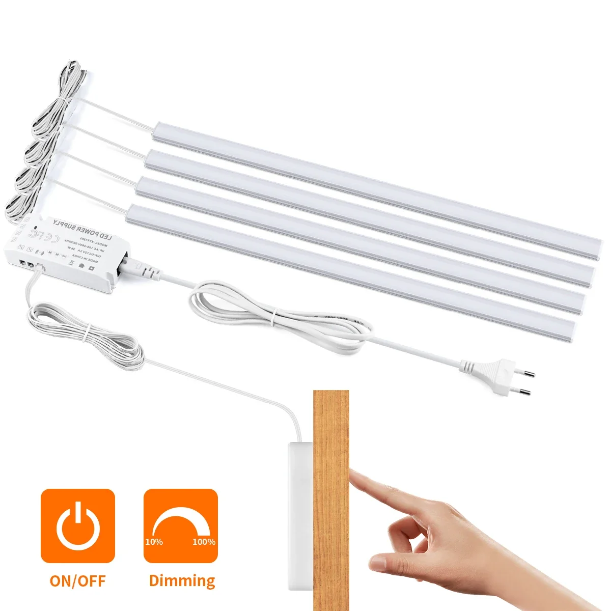 Luces LED con Sensor táctil de movimiento, iluminación inalámbrica, barra de aluminio y madera penetrable, tubo de luz con controlador de Control Central LED, 1-6 uds.