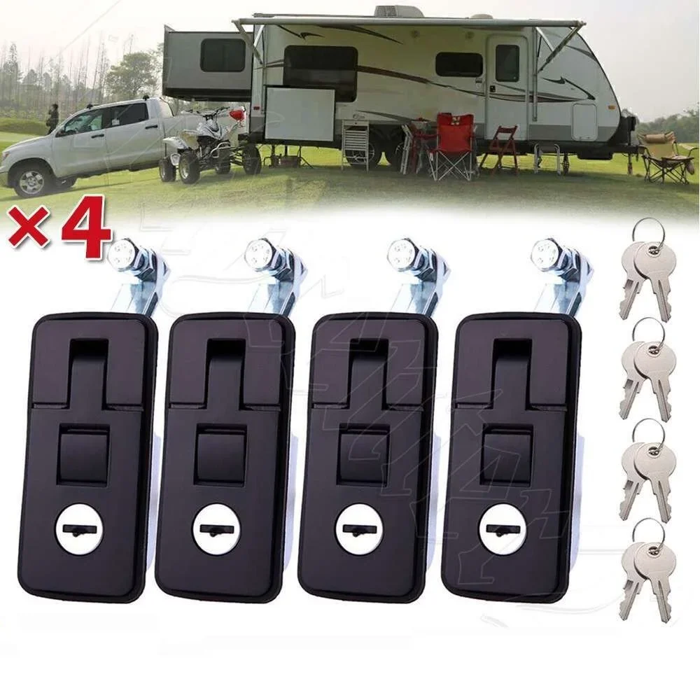 4Pcs Large Black Compression Lock Push Latch For Tool Box Camper RV Pop Up Trailer Hardware