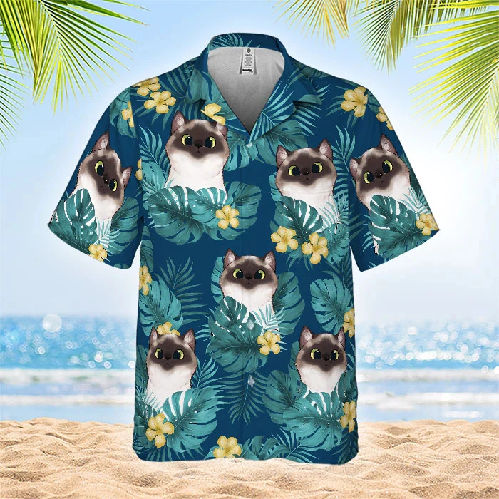 

Забавные милые гавайские рубашки с рисунком домашнего животного, кота и собаки, индивидуальное лицо, 3D фотопринт, пуговица, рубашка «сделай сам», дизайнерская блузка с короткими рукавами, Camisa