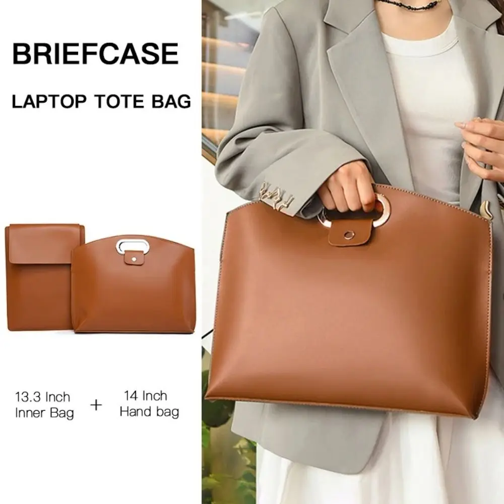 

Casual PU Office Document Tote Bag Solid Color Large Capacity Computer Bag Laptop Bag Handbag File Bag Outdoor