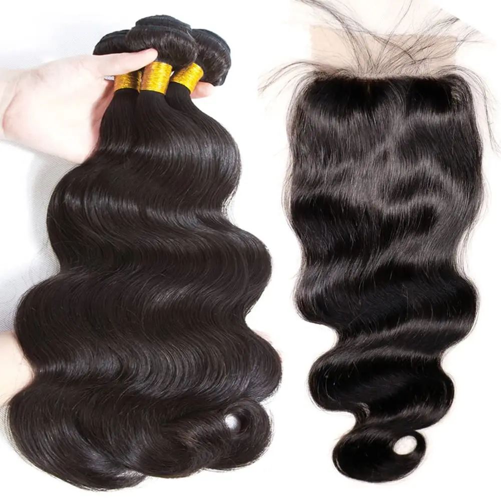 Body Wave Bundles Human Hair With Closure Brazilian Weave Bundles With HD Lace Closure Brown Burgundy Hair Extensions For Women