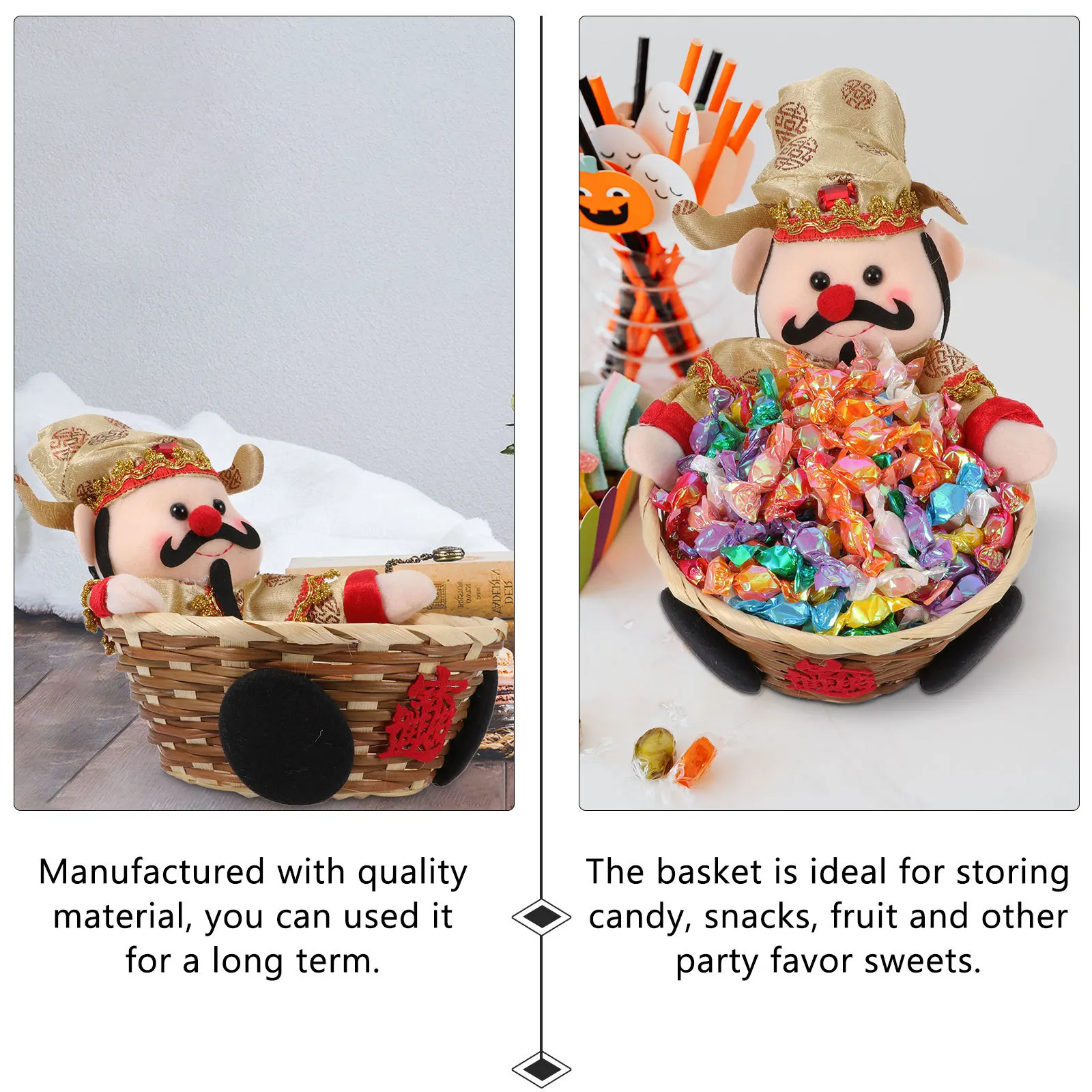 

1Pcs Chinese Style Bamboo Candy Basket Decorative Storage Container Snack Basket New Year Candy Holder Desktop Decor