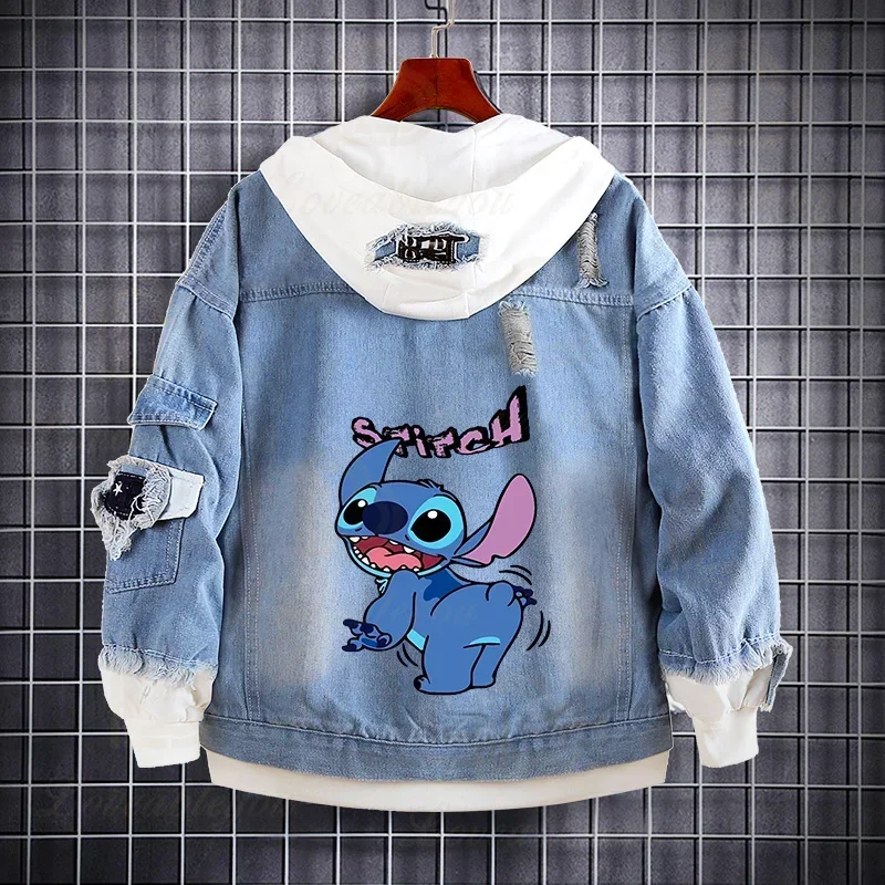 Dis Anime Cartoon Stitch Denim Jean Jacket Coat Harajuku Boy Girls Clothes Kawaii Lilo Denim Hoodies Spring Autumn Jackets