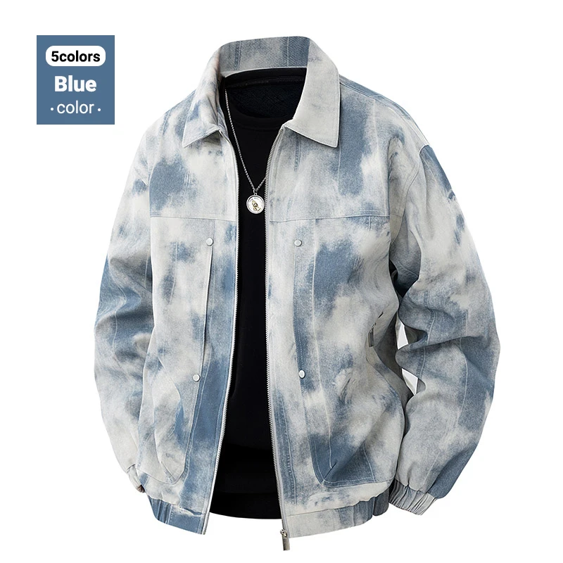 

New Men's Jacket Stylish Korean-inspired Fall/Winter Collared Casual Tie-Dye Outerwear Men's Streetwear Men's Outerwear
