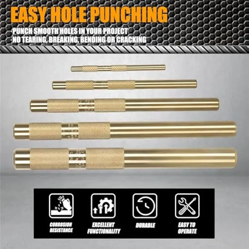 A76K Brass Drift Punch Tool Set 5 Piece With 1/4 Inch, 3/8 Inch, 1/2 Inch, 5/8 Inch, 3/4 Inch Brass Drift Punches view 4