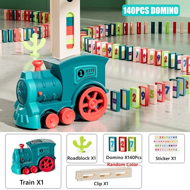 60/140 قطعة قطار الدومينو للأطفال التلقائي الكهربائية وضع سيارة الدومينو الملونة ألعاب تعليمية كتل مجموعة هدية للبنين بنات #6